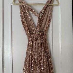 Glamorous Backless Sequin Dress in Rose Gold